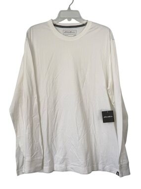 NWT Eddie Bauer Mens Long Sleeve Crew Neck T Shirt XL White Cotton Blend